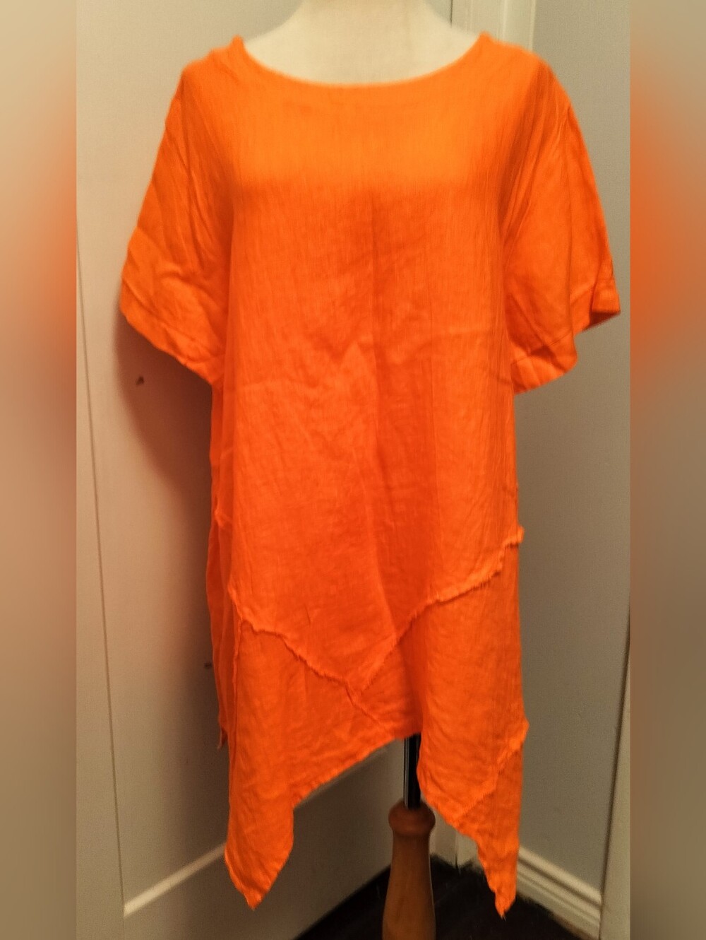 Washable Linen Women’s Asymmetrical Orange Tunic Top